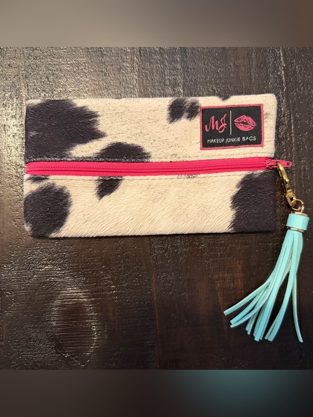 Makeup Junkie- Mini Pink & Black Cowhide Cosmetic Clutch